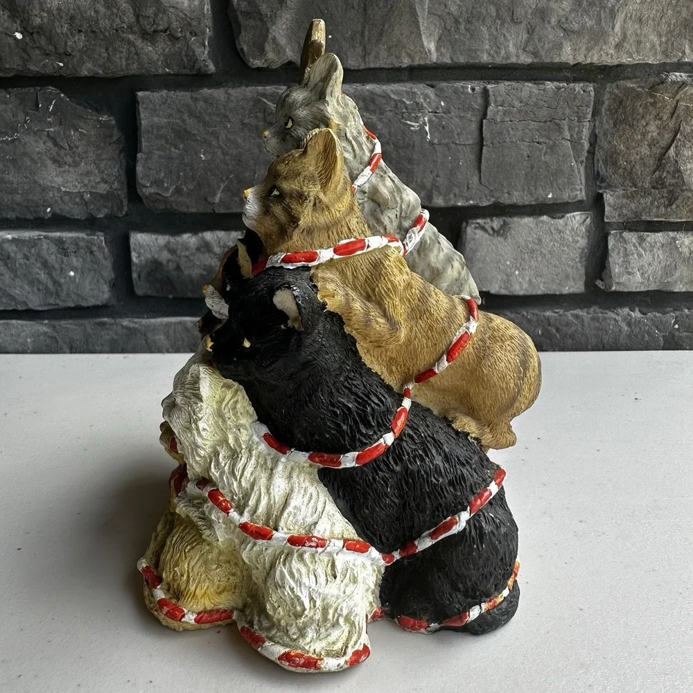Vintage Holiday Christmas Resin Cat Tree Display Decor Cottagecore Whimsical